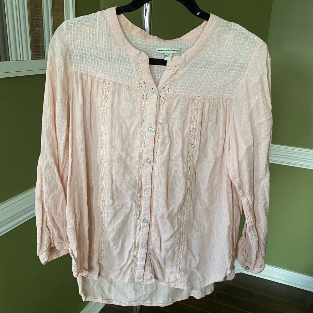 American Eagle pink button down